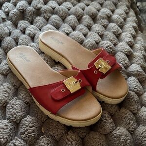 Dr. Scholl's Red Sandals with Gold Accent